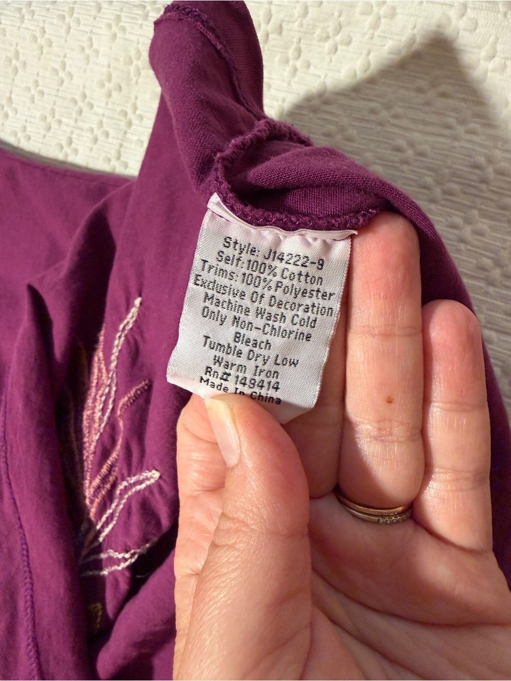Johnny Was embroidered 100% cotton TIAREI RELAXED TEE Small Purple “Jam” color - Picture 6 of 6